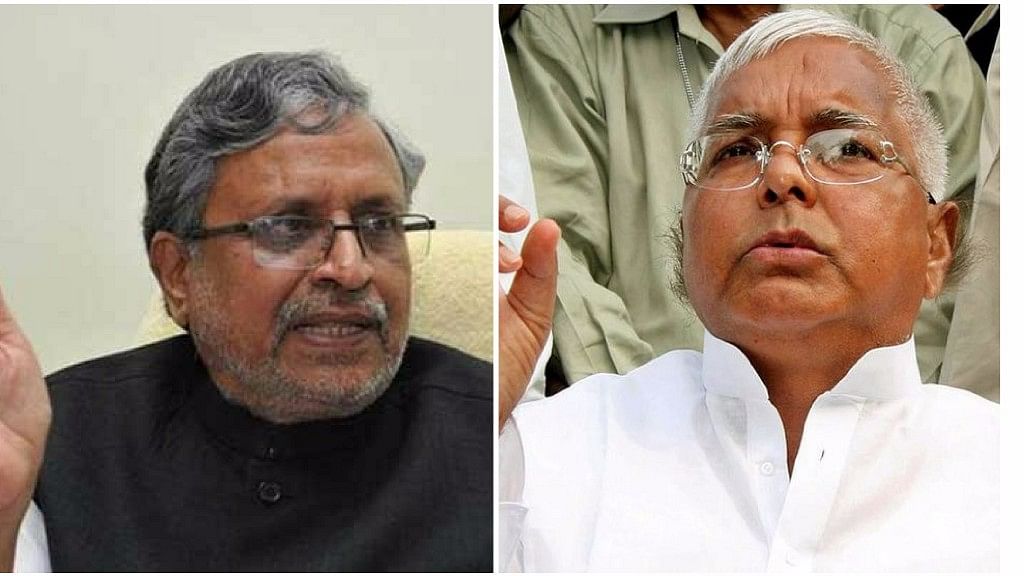 बीजेपी नेता सुशील कुमार मोदी और आरजेडी अध्यक्ष लालू यादव के बीच ट्विटर वॉर छिड़ी हुई है.(फोटो: द क्विंट)&nbsp;