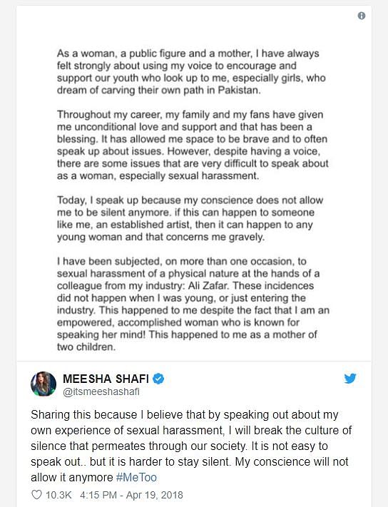  पाकिस्तानी सिंगर मीशा शफी ने अली जफर पर यौन शोषण का आरोप लगाया था.