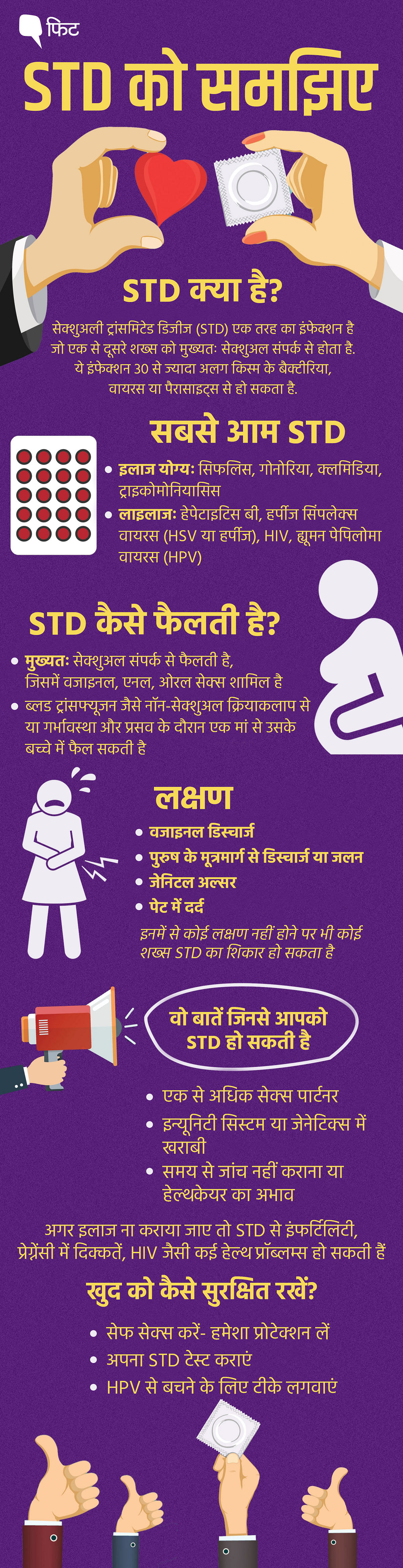 STD ज्यादातर सेक्शुअल संबंध से फैलती हैं, जिसमें ओरल, वजाइनल या एनल सेक्स शामिल है. 