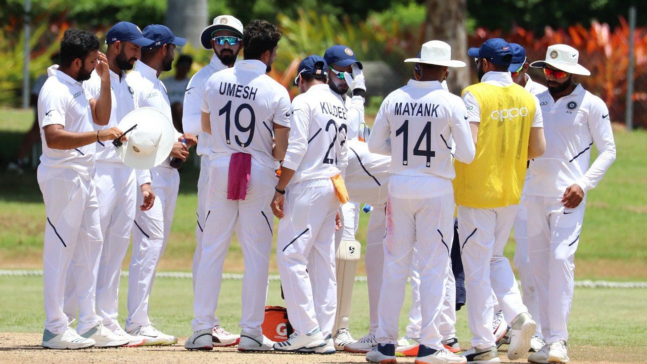 वेस्टइंडीज ए के खिलाफ अभ्यास मैच के दौरान भारतीय टीम&nbsp;