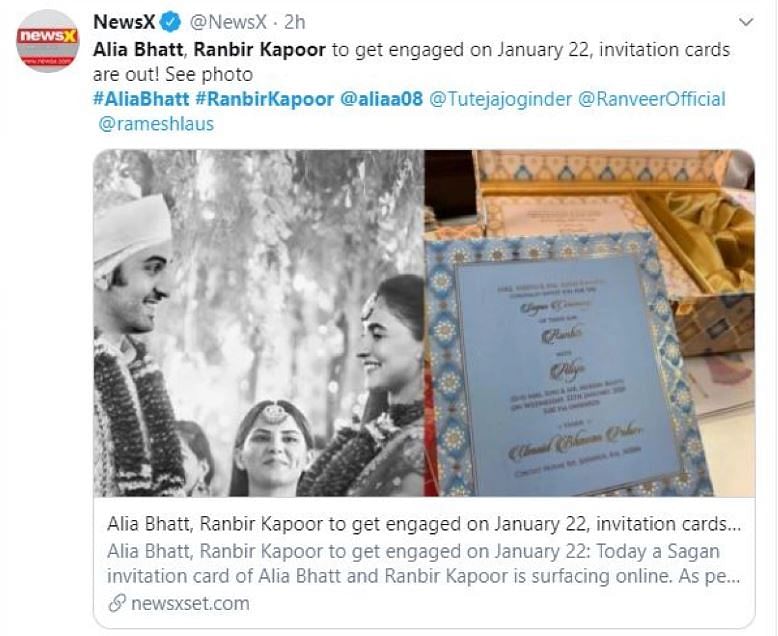सोशल मीडिया पर वायरल हो रहा रणबीर-आलिया की शादी का कार्ड
