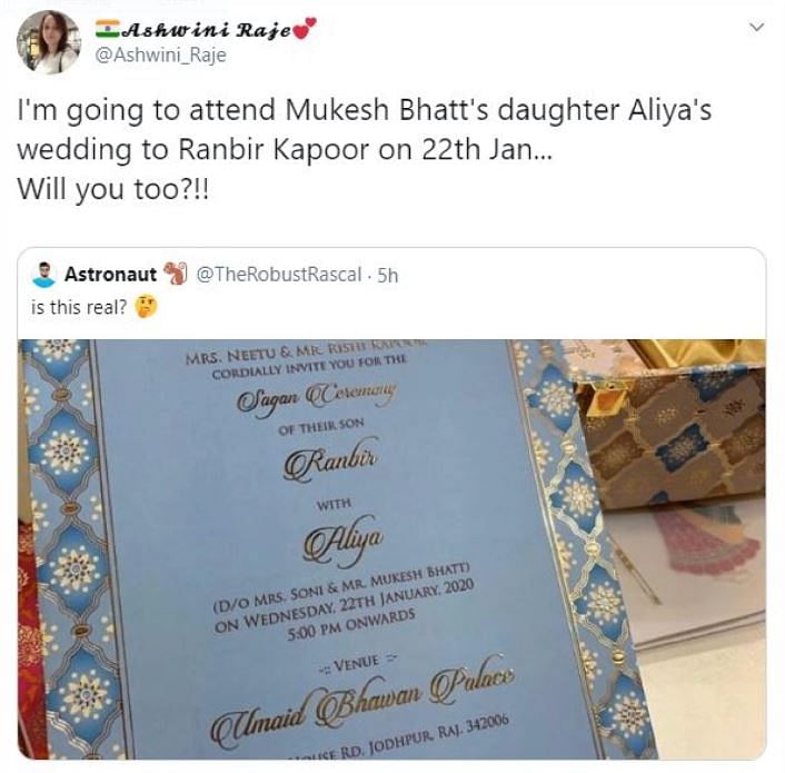 सोशल मीडिया पर वायरल हो रहा रणबीर-आलिया की शादी का कार्ड