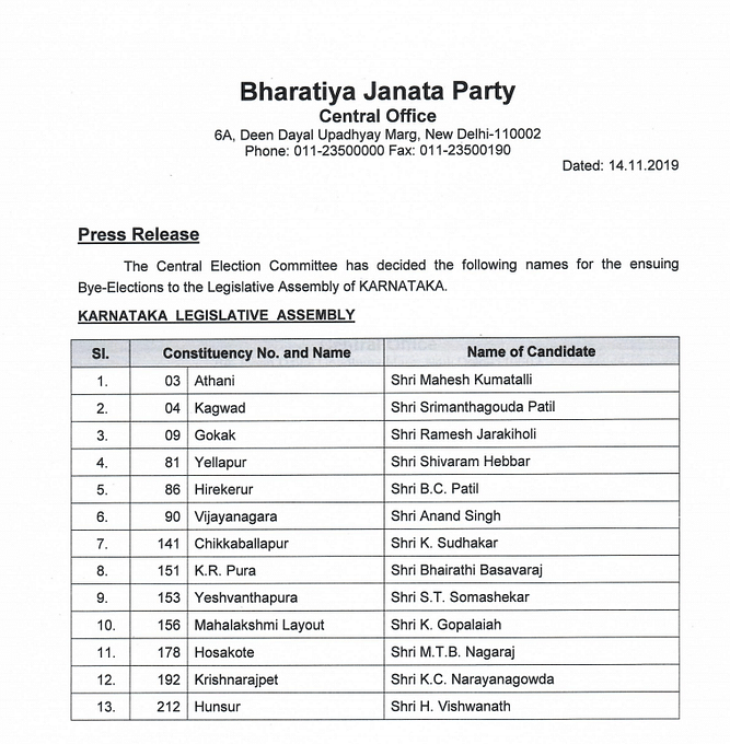 कर्नाटक में 15 विधानसभा सीटों पर होना है उपचुनाव