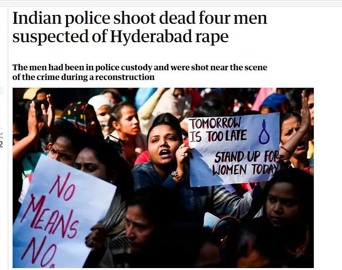 कुछ विदेशी अखबारों ने कहा है कि हैदराबाद पुलिस एनकाउंटर के सवाल पर देश बंटा हुआ है