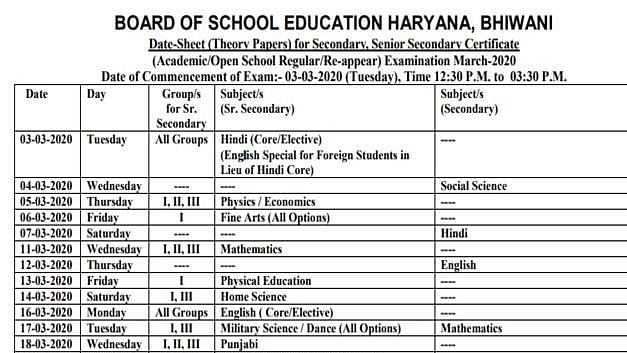 Haryana board class 10,12 board exam date sheet 2020: हरियाणा बोर्ड ने कक्षा 10 वीं और 10 वीं की डेटशीट जारी कर दी है.