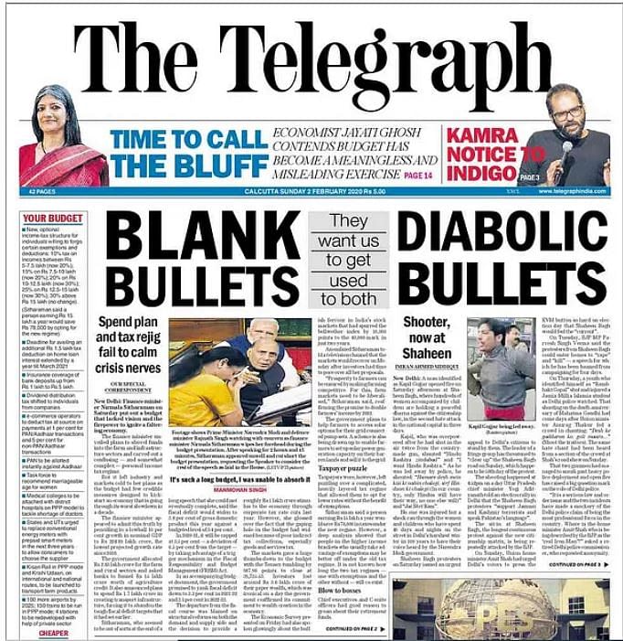 द टेलीग्राफ ने बजट को ब्लैंक बुलेट्स करार दिया तो टाइम्स ऑफ इंडिया ने टैक्स रिजीम को निशाना बनाया