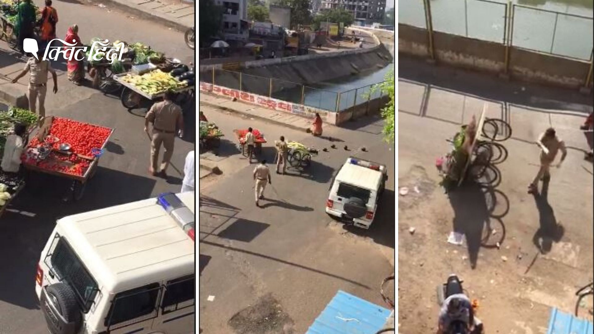 Ahmedabad Police destroying vegetable carts