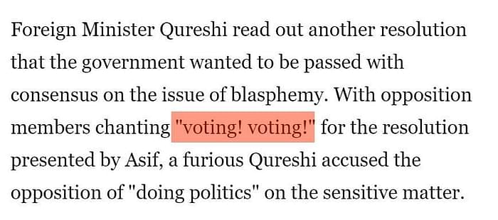 पाकिस्तानी सांसदों ने वोटिंग-वोटिंग के नारे लगाए, जिसे कुछ मीडिया चैनलों ने मोदी-मोदी के नारे बता दिए