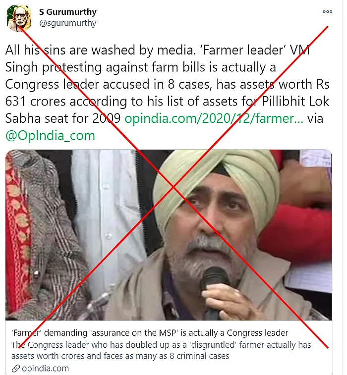 किसान नेता वीएम सिंह को कांग्रेस से जोड़ते हुए गलत दावा वायरल