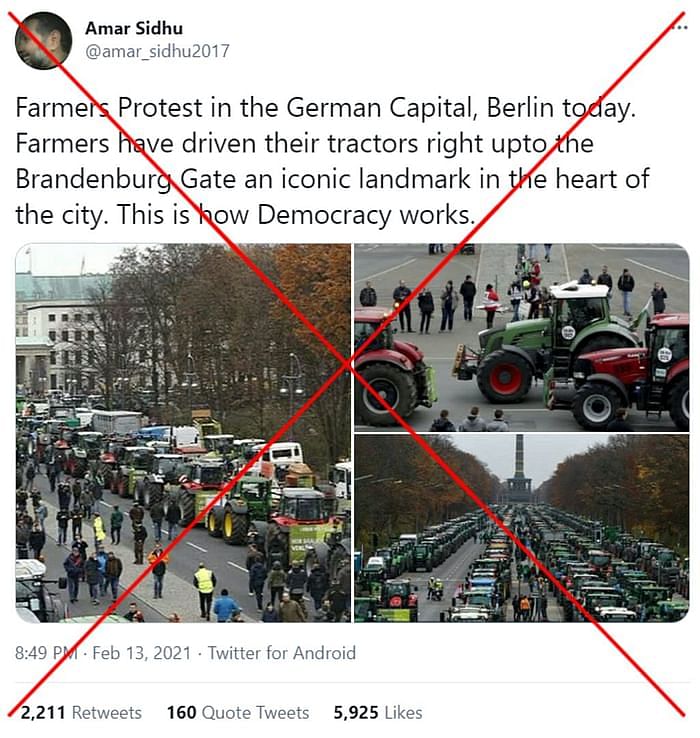 वेबकूफ की पड़ताल में सामने आया कि फोटो 26 नवंबर, 2019 को जर्मनी के बर्लिन में हुए किसानों के प्रदर्शन की हैं