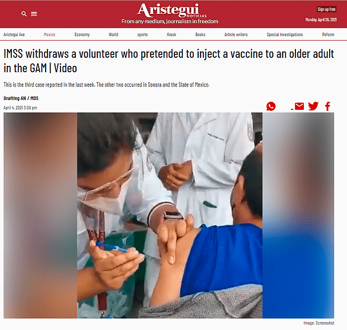 मैक्सिको में युवक को बिना वैक्सीन के खाली इंजेक्शन लगाती हेल्थवर्कर का वीडियो भारत का  बताकर वायरल