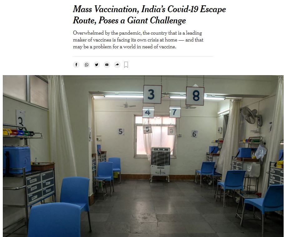 "मात्र 1% जनसंख्या को वैक्सीनेट करने के बावजूद मिस्टर मोदी ने देश को 'वर्ल्ड फार्मेसी' घोषित कर दिया"- द गार्जियन,UK