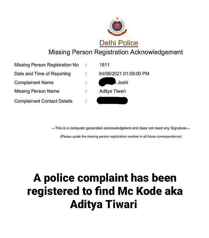 रैपर MC कोड कई दिनों से लापता, दिल्ली में जगह-जगह ढूंढ रहे दोस्त