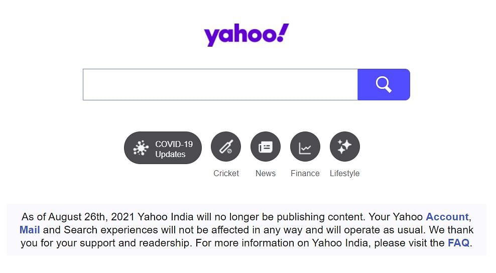 Yahoo ने कहा, "26 अगस्त, 2021 से याहू इंडिया अब कंटेंट पब्लिश नहीं करेगा."