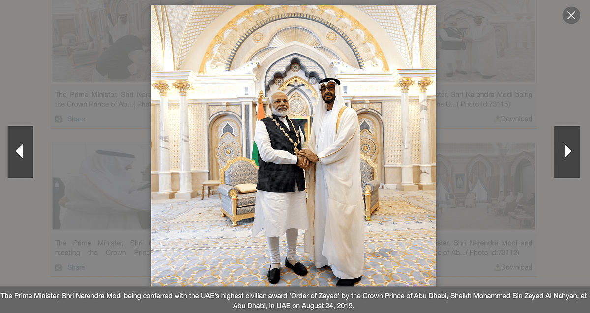 ओरिजिनल फोटो 2019 की है, जब अबू धाबी के क्राउन प्रिंस ने पीएम मोदी को यूएई का सर्वोच्च नागरिक सम्मान दिया था.