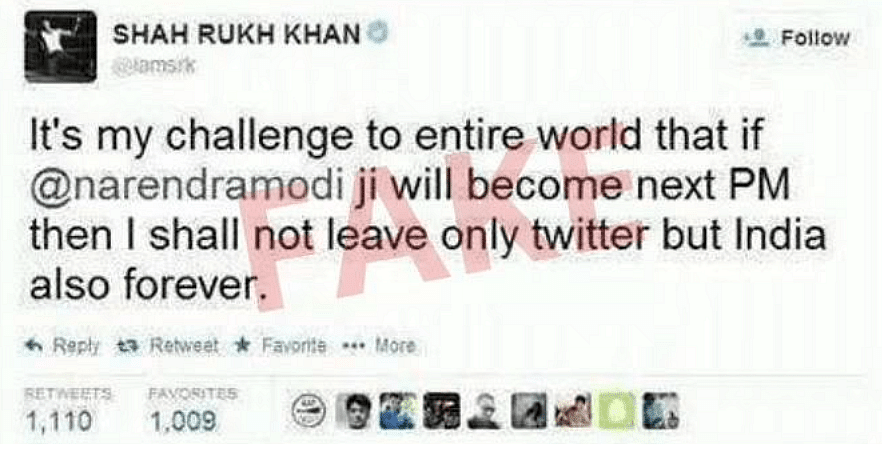 ये झूठा दावा किया जा रहा है कि Shahrukh Khan ने कहा था कि अगर Narendra Modi पीएम बनेंगे तो वो देश छोड़ देंगे.