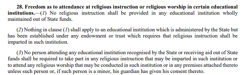 दावा है कि संविधान की धारा 28, 29 और 30A के मुताबिक स्कूलों में कुरान, बाइबल पढ़ाई जा सकती है, लेकिन भगवतगीता नहीं