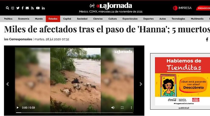 ये वीडियो साल 2020 का है और मैक्सिको का है, तब Hanna तूफान की वजह से वहां पर बाढ़ आई थी