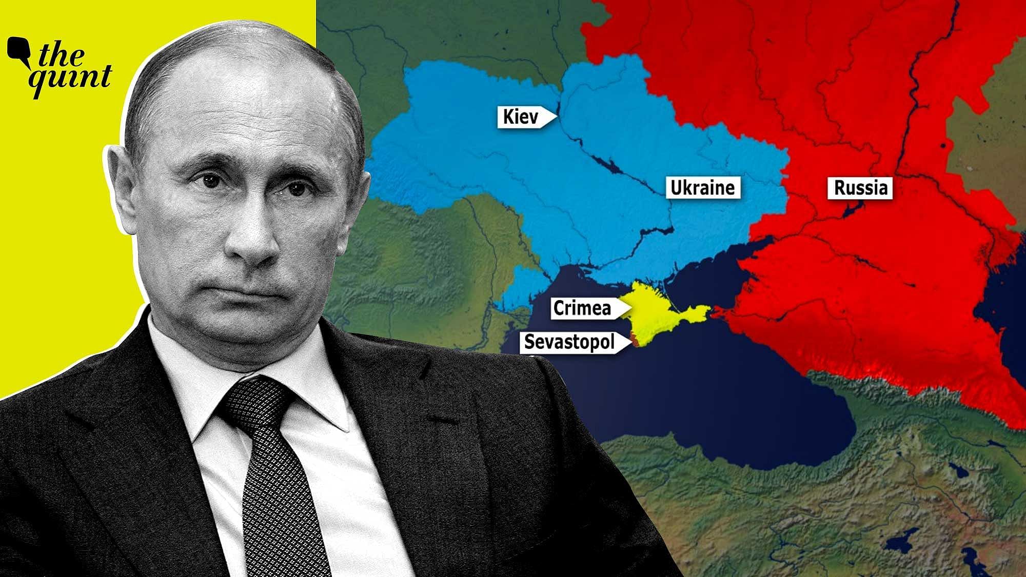 <div class="paragraphs"><p>रूसी राष्ट्रपति व्लादिमीर पुतिन और यूक्रेन-रूस पर प्रकाश डालता हुआ पूर्वी यूरोप का मानचित्र</p></div>