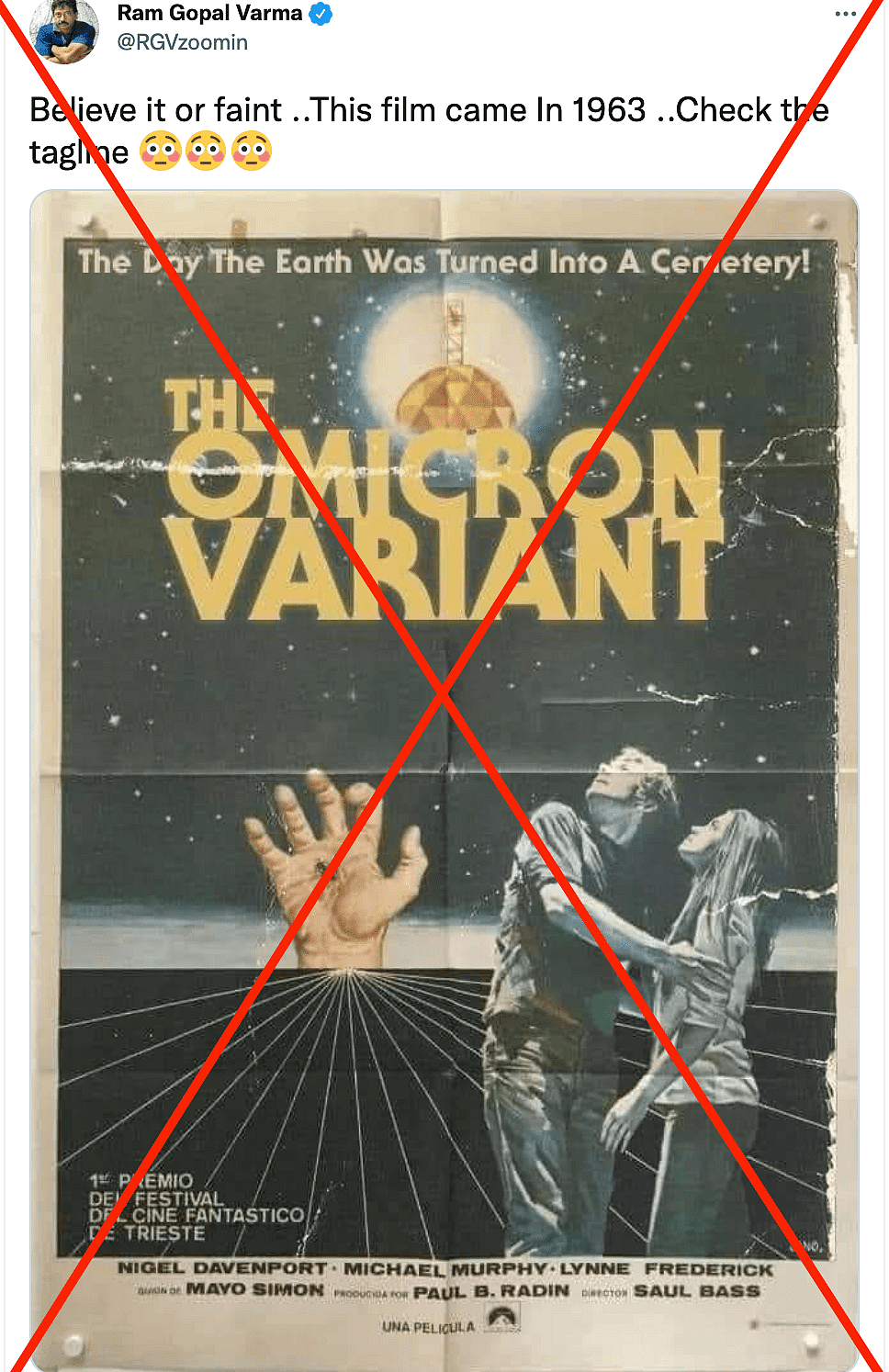एक फोटोशॉप किया हुआ पोस्टर इस दावे से शेयर हो रहा है कि 'द ओमिक्रॉन वैरिएंट' नाम की एक फिल्म 1963 में रिलीज हुई थी.
