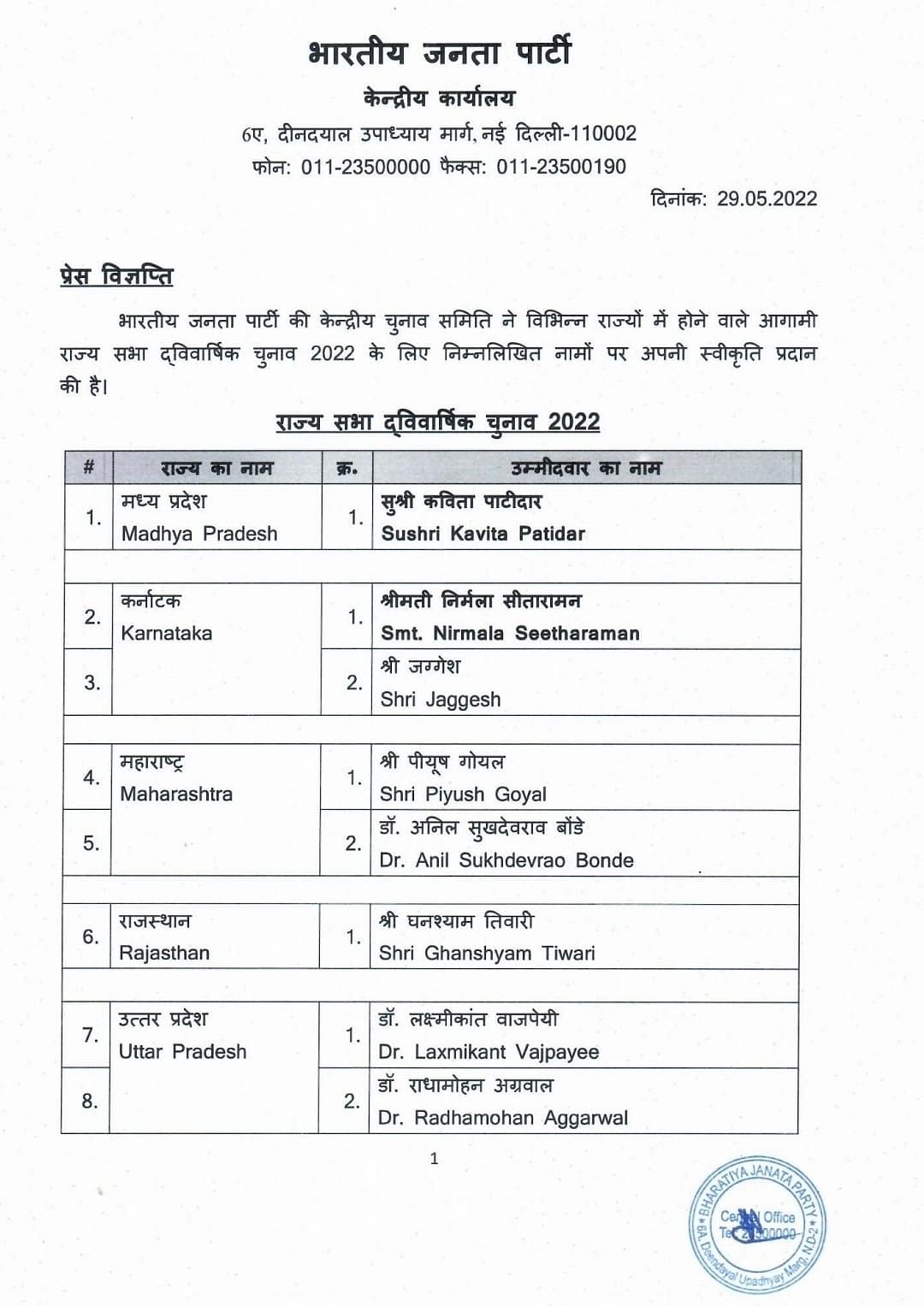 BJP Rajya Sabha candidate List: बिहार से सतीश चंद्र और शंभु शरण पटेल बीजेपी के लिए राज्यसभा के उम्मीदवार होंगे.