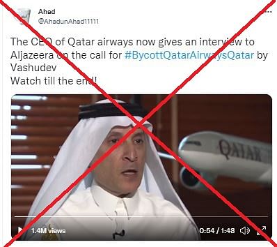 कतर एयरवेज के सीईओ का वीडियो एडिट कर उसमे अलग से ऑडियो जोड़ा गया है, जिसमें वो बॉयकॉट न करने की विनती कर रहे हैं.