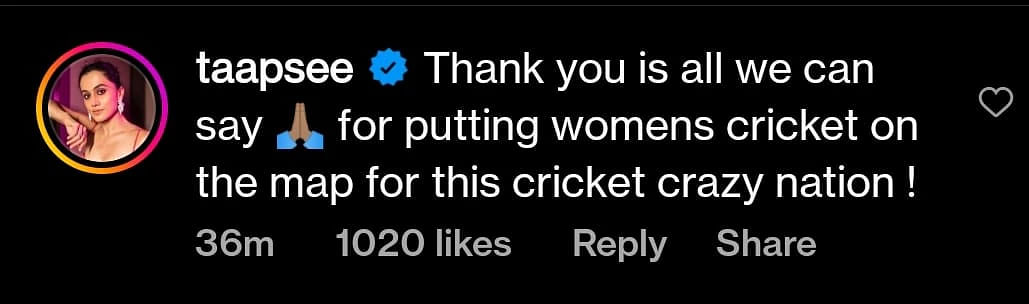"क्रिकेट के दीवाने देश में महिला क्रिकेट को मानचित्र पर लाने के लिए धन्यवाद"- Mithali Raj के संन्यास पर तापसी पन्नू
