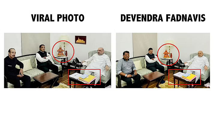 ओरिजिनल फोटो में अमित शाह के साथ देवेंद्र फडणवीस और गोवा के एक विधायक को देखा जा सकता है.