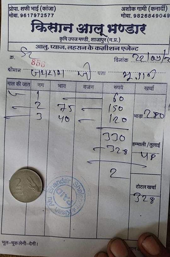 Onion Price: किसान ने 330 रुपए का प्याज बेचा, ढुलाई और तुलाई का चार्ज लगा 328 रुपए.