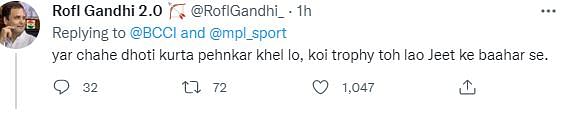 Team India new jersey : एक ट्विटर यूजर ने लिखा, चाहे धोती -कुर्ता पहन कर खेल लो, लेकिन बाहर से ट्रॉफी तो लेकर आओ.