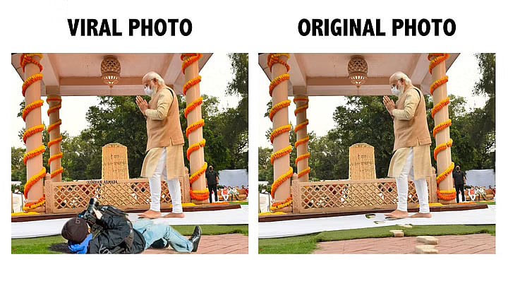 पीएम नरेंद्र मोदी के ओरिजिनल ट्विटर अकाउंट से ओरिजिनल फोटो शेयर की गई थी, जिसमें कोई फोटोग्राफर नहीं दिख रहा.