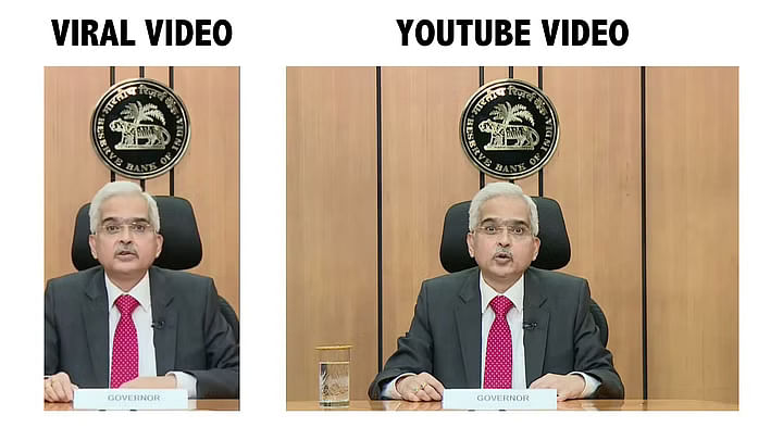 RBI गवर्नर शक्तिकांत दास के वीडियो में किसी दूसरे वीडियो का ऑडियो जोड़ा गया है.