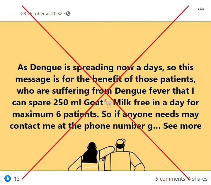 Dengue को ठीक करने में Goat Milk के इस्तेमाल से जुड़ी कोई रिसर्च या स्टडी नहीं है.