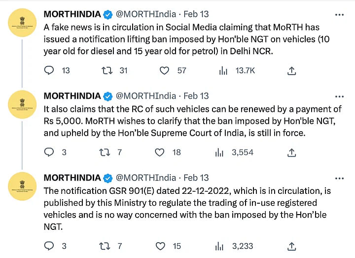 दिल्ली NCR में 10 साल पुराने डीजल वाहन और 15 साल पुराने पेट्रोल वाहनों पर लगा बैन हटने का दावा किया जा रहा है