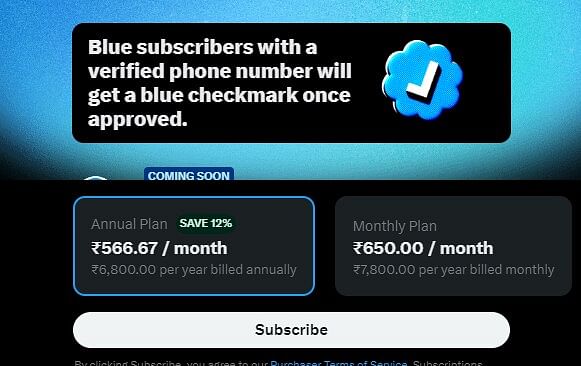 Twitter Blue का सालभर वाले सब्सक्रिप्शन के लिए एक हजार रुपये का डिस्काउंट मिलेगा.