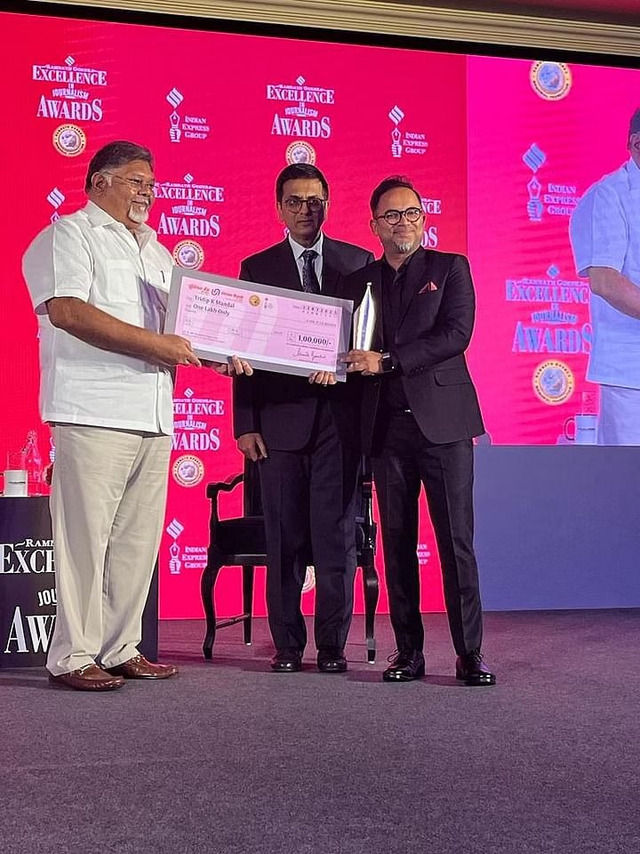 Ramnath Goenka Award भारत के चीफ जस्टिस डी.वाई चंद्रचूड़ ने Tridip K Mandal को प्रदान किया.