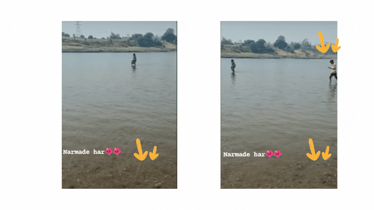 वीडियो को चमत्कार बताते हुए दावा किया जा रहा है कि इसमें दिख रही महिला पानी पर चल सकती है 