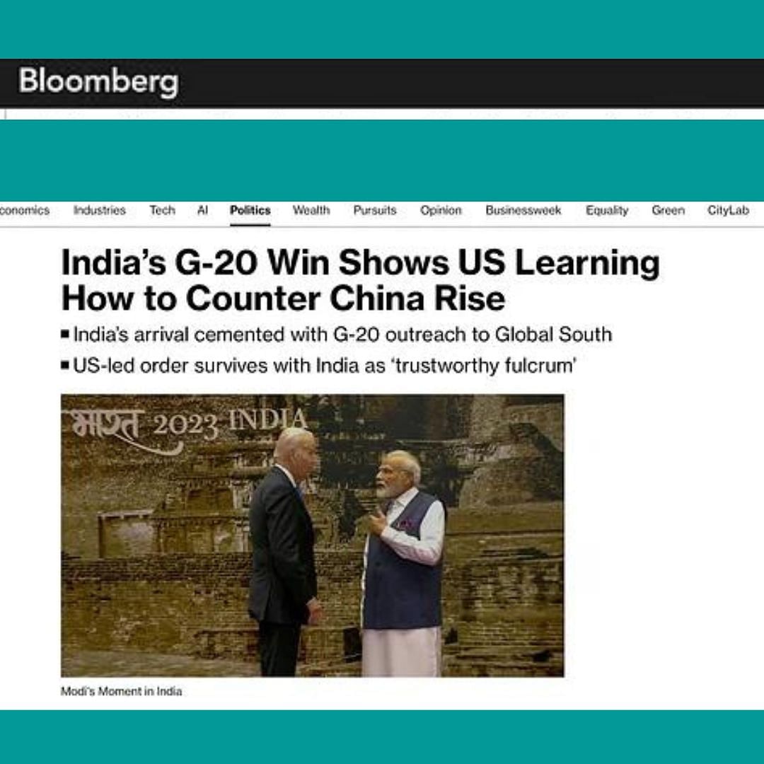 ब्लूमबर्ग ने लिखा "भारत की G-20 जीत से पता चलता है कि US, चीन को आगे बढ़ने से रोकना सीख रहा है