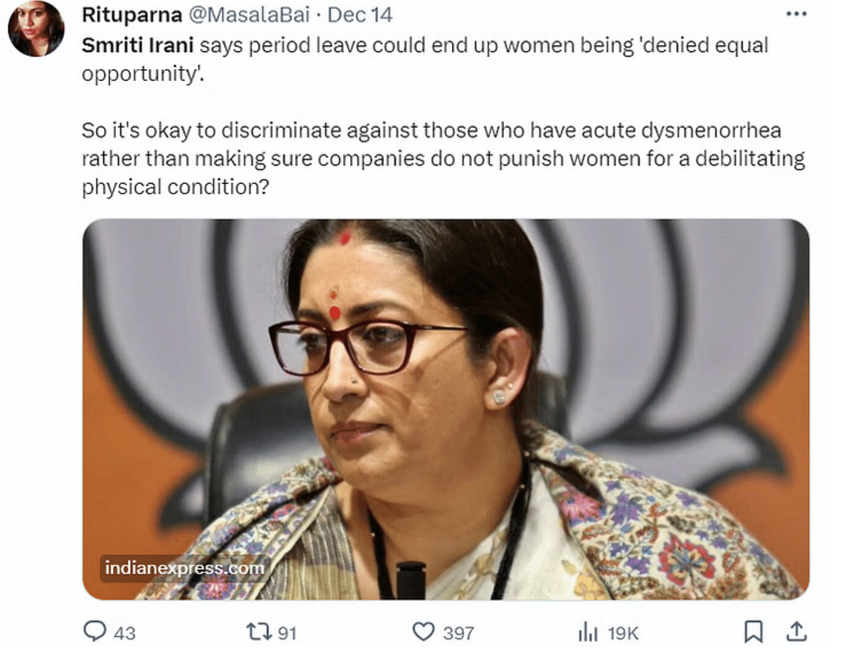 BJP सांसद ने कहा कि मासिक धर्म की छुट्टियां अपने लिए आर्थिक रास्ते तलाश रही महिलाओं को "समान अवसर" से वंचित कर देंगी.