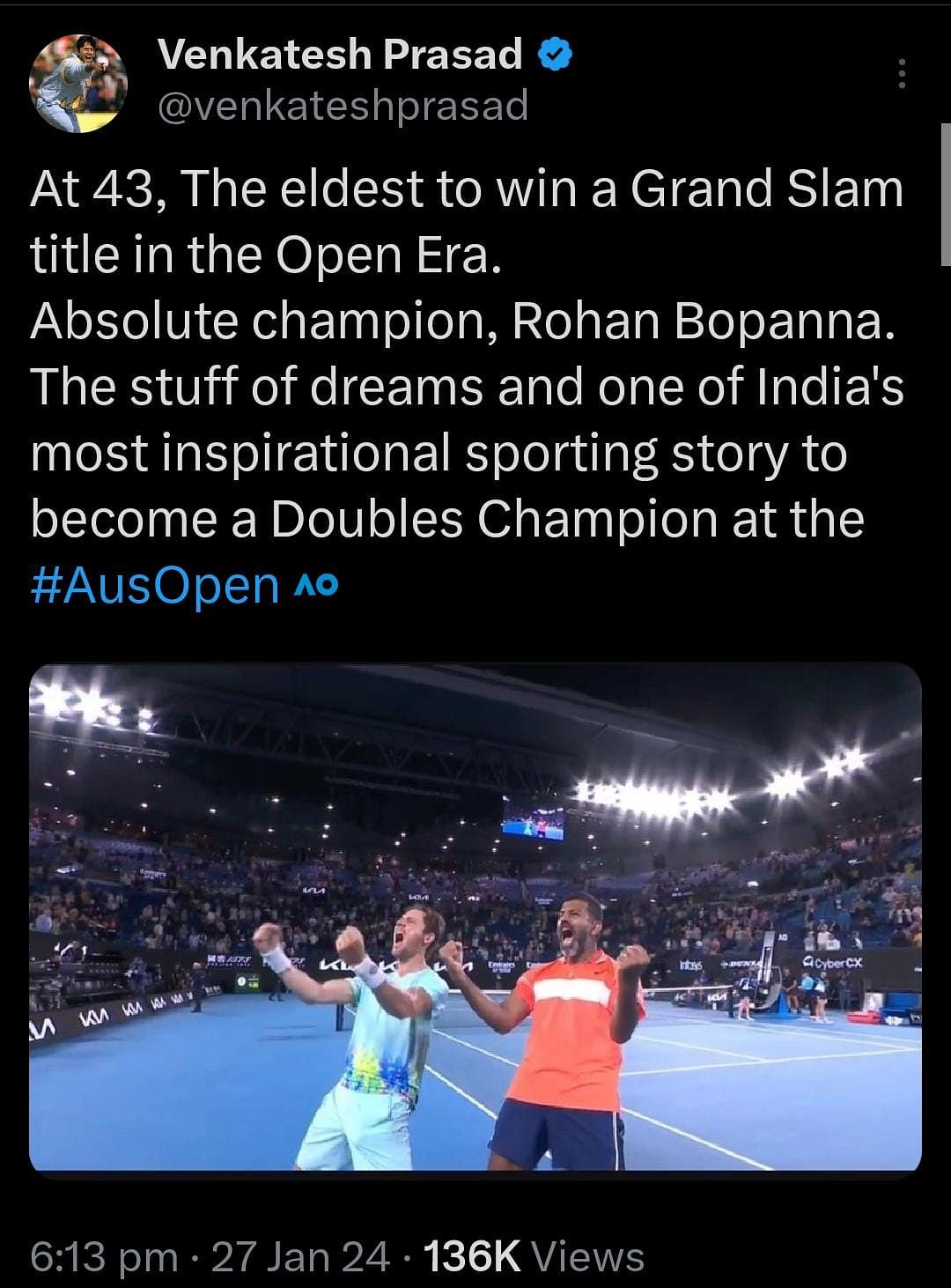 Rohan Bopanna ने मैथ्यू एबडेन के साथ ऑस्ट्रेलियन ओपन में मेंस डबल खिताब जीतकर एक नया विश्व रिकॉर्ड बनाया है.