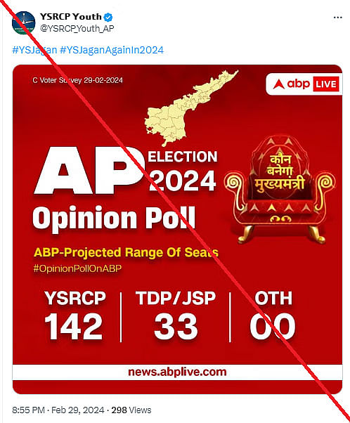 आंध्रप्रदेश विधानसभा चुनाव को लेकर वायरल हो रहे ग्राफिक में YSRCP की जीत दिखाई गई है 