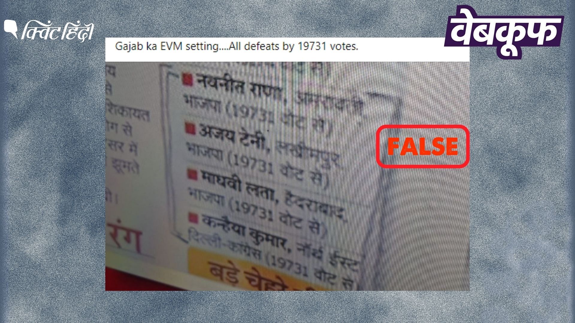 <div class="paragraphs"><p>नवनीत राणा, टेनी, माधवी लता ठीक 19 हजार वोटों से नहीं हारे चुनाव, दावा गलत</p></div>