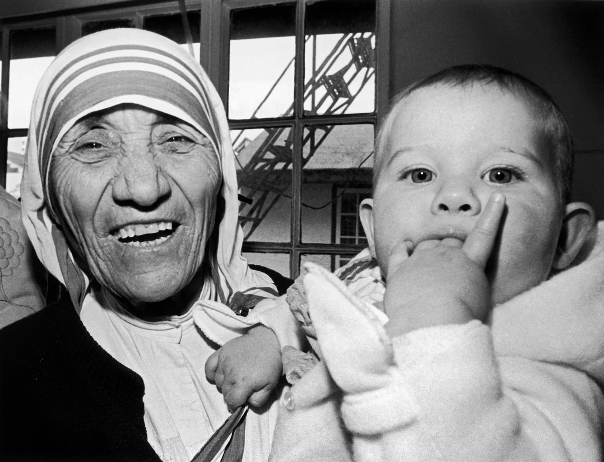 Nobel peace prize winner Mother Teresa with nine-month-old Christina Ott from Switzerland. 