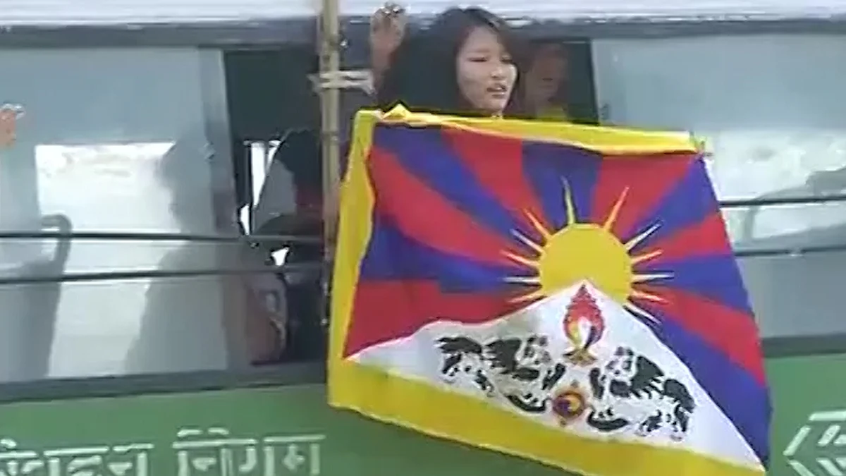 Tibetan student outside Chinese Embassy in India (Photo: ANI)