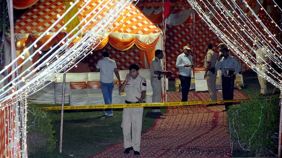 <!--StartFragment-->Police officials investigate the crime scene after former INLD MLA Bharat Singh shot at in a suspected case of gang war in south west Delhi’s Najafgarh. (Photo: PTI)<!--EndFragment-->