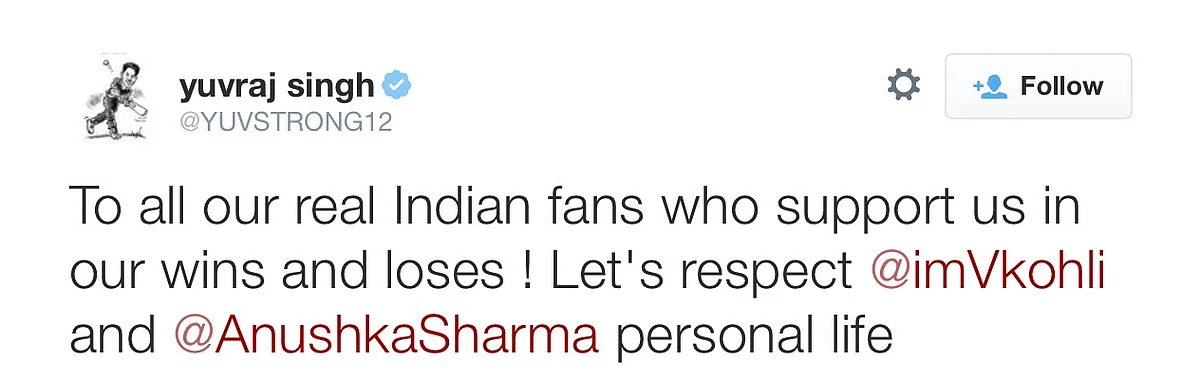 Yuvraj Singh Bats for Virat Kohli and Anushka Sharma