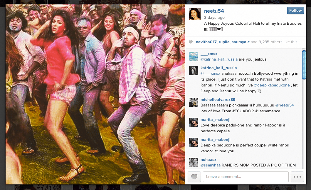 Neetu Singh Kapoor creates a controversy by sharing Ranbir - Deepika Holi pic online