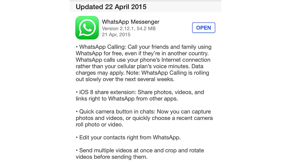 

WhatsApp Rolls out Voice Calling for iOS Users. 
