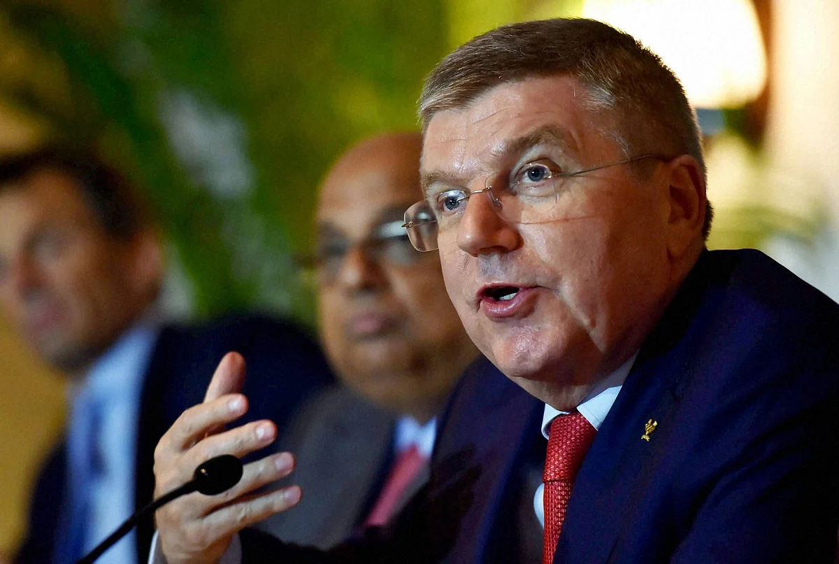 IOC President Thomas Bach addressing a press conference in New Delhi on Monday. (Photo: PTI)