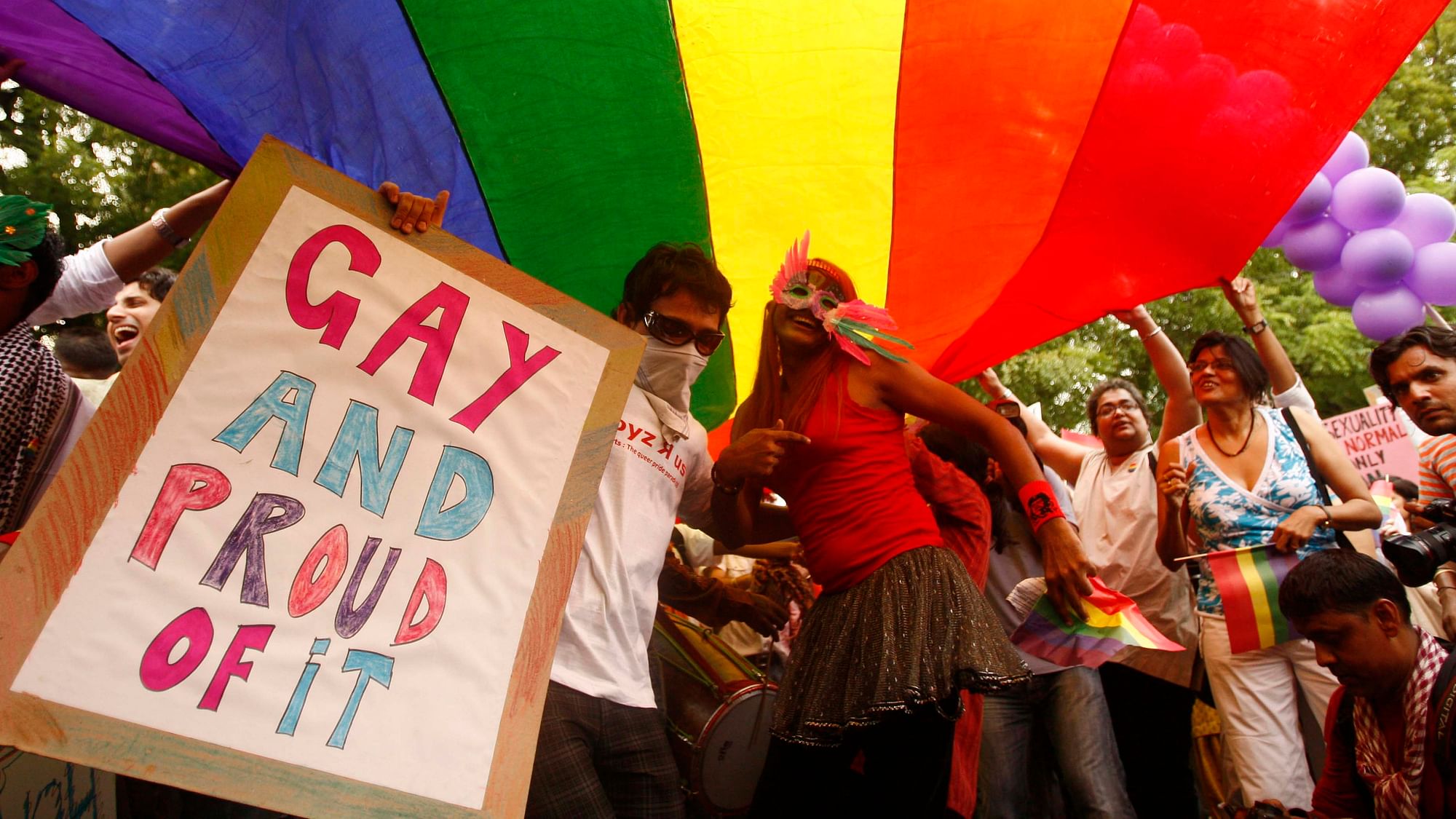 Participants take part in a gay pride march in New Delhi, 28 June 2009.